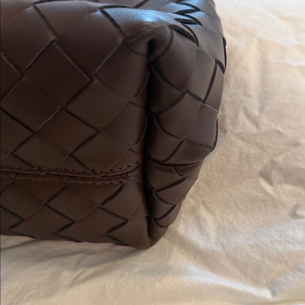 Brown Woven Leather Tote with Gold Accent - Picture 2 of 7